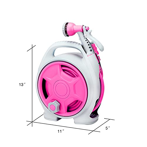 YEFA Retractable Garden Hose Reel - Convenient 50 FT Portable Hose with 6-Function Spray Nozzle for Versatile Watering, Cleaning, and More (Rose Red) - color: Rose Red