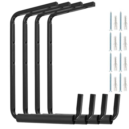 Utility Ceiling Ladder Hooks, Overhead Garage Storage Rack, Wall Mounted Hangers for Fishing Rod, Tools, Wood, Garden Hoses & Other Bulky Items (Pack of 4, 13.8 Inch)