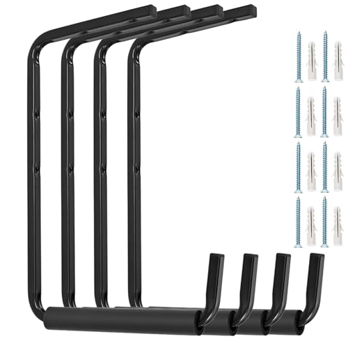 Utility Ceiling Ladder Hooks, Overhead Garage Storage Rack, Wall Mounted Hangers for Fishing Rod, Tools, Wood, Garden Hoses & Other Bulky Items (Pack of 4, 13.8 Inch)