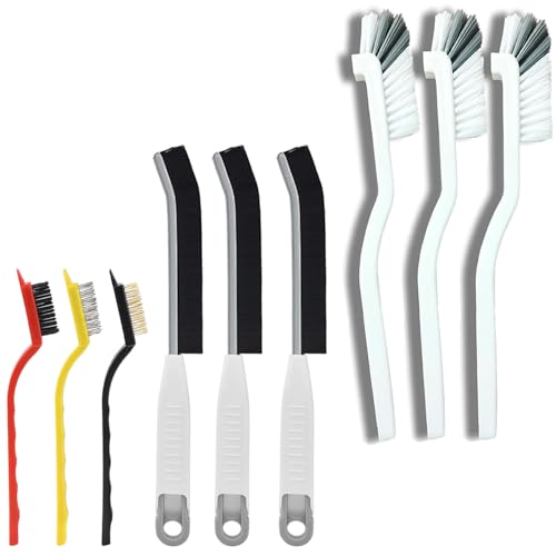 Cleaning Brush, 9 Pcs Hard Bristle Crevice Cleaning Brush Set for Kitchen Bathroom Toilet Grout Bottle Gap Window Tracks, Multifunctional Home Essentials Scrub Cleaning Tools - color: 03. Black(9p2)