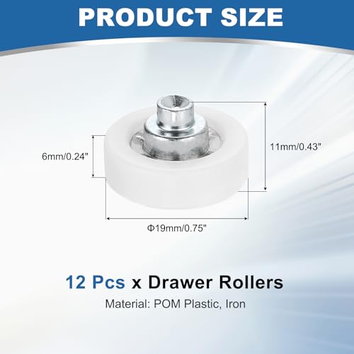 uxcell 12Pcs Drawer Rollers, 19mm Plastic Positioning Pulleys Small Drawer Pulley Bearing Replacement Wheel for Furniture Parts Cabinet Cupboard Wardrobe Slides - size: 19mm