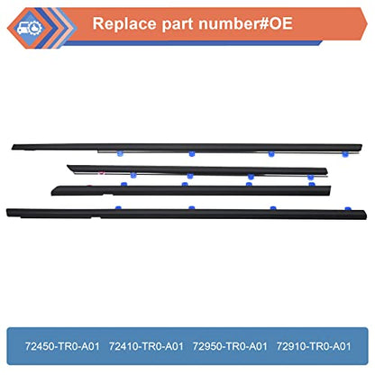 ZONFANT 4 Pcs Car Outer Door Window Moulding Trim Weatherstrip Seal Belt Compatible with Honda Vehicle 2012-2015 Civic, Replace#72450-TR0-A01 72410-TR0-A01 72950-TR0-A01 72910-TR0-A01 - size: 2012-2015