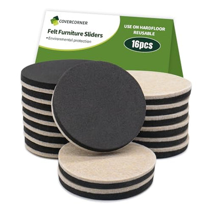 Furniture Sliders for Hardwood Floors 16 PCS - 3 1/2 inch Sliders for Moving Furniture – Felt Furniture Pads for Hardwood Floors - size: 16 Pcs 3 1/2" Beige