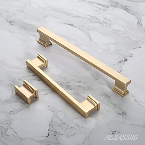 Alzassbg 10 Pack Brushed Brass Cabinet Pulls, 6-1/4 Inch(160mm) Hole Centers Kitchen Cabinet Handles for Cabinets and Drawers AL3061BB - color: Brushed Brass, size: 6-1/4" Hole Center