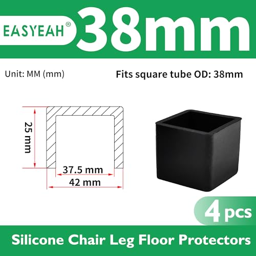 EASYEAH 1-1/2"(38 mm) Square Chair Leg Caps, Silicone Chair Leg Floor Protectors, Flexible End Caps, Non-Slip Rubber Chair Feet Covers for Hardwood Floors, Tables & Patio Furniture, Black (4 PCS) - size: 1-1/2"(38 Mm)