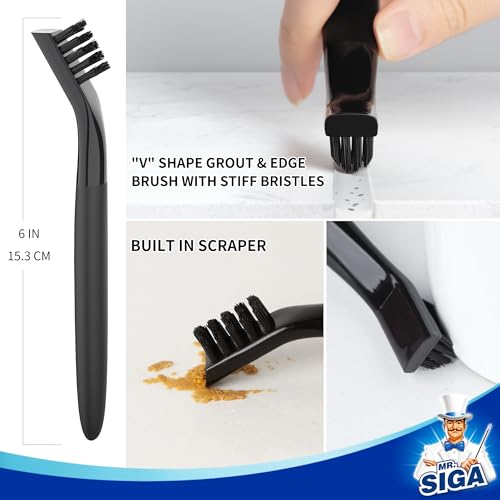 MR.SIGA Grout Cleaner Brush Set - Detail Cleaning Brush Set for Tile, Sink, Drain, Grout and Edge, Crevice Cleaning