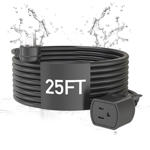 KPQ 25FT Outdoor Extension Cord, IPX6 Waterproof, Heavy Duty 18-Gauge 3-Prong, 125V/10A, Power Cord for Camping, Garden, Patio & Outdoor Events