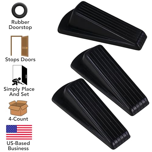Harrier Hardware 4-Pack Heavy Duty 5-Inch Rubber Grip Wedge Doorstops, Black