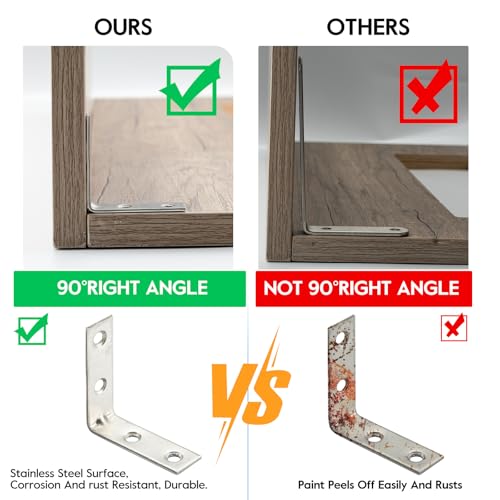 HOME MASTER HARDWARE 40pcs L Bracket Corner Brace Sets, Stainless Steel Corner Bracket, 2 inch Joint Right Angle Brackets with Screws for Shelves Wood Furniture Frame - size: 2 " Stainless Steel-40Pack
