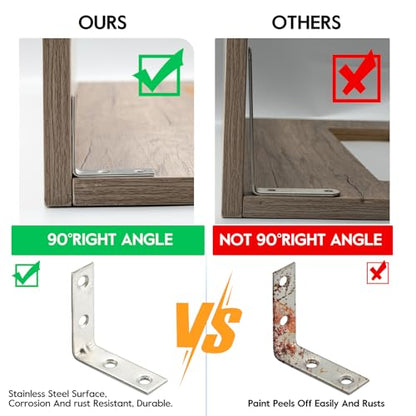 HOME MASTER HARDWARE 40pcs L Bracket Corner Brace Sets, Stainless Steel Corner Bracket, 2 inch Joint Right Angle Brackets with Screws for Shelves Wood Furniture Frame - size: 2 " Stainless Steel-40Pack