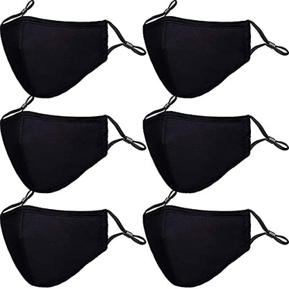PAGE ONE Reusable Cloth Face Masks Washable Adjustable Breathable Cotton Face Mask for Women Men/6PC (black) - color: Black