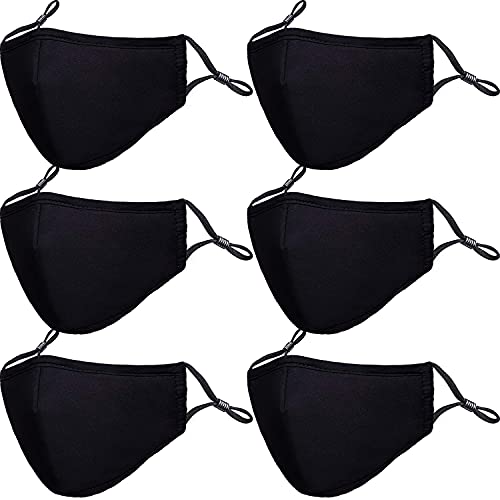 PAGE ONE Reusable Cloth Face Masks Washable Adjustable Breathable Cotton Face Mask for Women Men/6PC (black) - color: Black