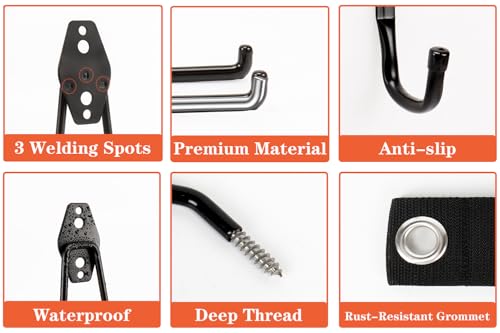 TocTen Garage Hooks, 14 Pack Garage Storage Hook Heavy Duty Solid Steel Wall Hooks, Wall Mount Garage Bike Hooks with Anti-Slip Coating Utility Hooks for Hanging Bike Ropes Garden Tools (Black) - color: Black-14 Bike Hook