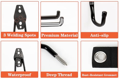 TocTen Garage Hooks, 14 Pack Garage Storage Hook Heavy Duty Solid Steel Wall Hooks, Wall Mount Garage Bike Hooks with Anti-Slip Coating Utility Hooks for Hanging Bike Ropes Garden Tools (Black) - color: Black-14 Bike Hook