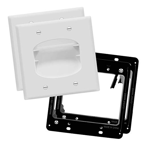 TOPGREENER Recessed Low Voltage Cable Wall Plate for Home Theaters, Pass-Through Wall Plate with Mounting Brackets, Size 2-Gang 4.50" x 4.50," Polycarbonate Thermoplastic, TG8882B-2PCS, White, 2 pack - size: 2 Gang, style: 2 Pack with Mounting Brackets