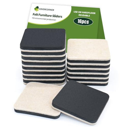 Felt Furniture Sliders for Hardwood Floors 16 PCS - 3 1/2 inch Square Furniture Moving Slider – Heavy Duty Felt Movers Sliders Chair Legs Floors Protectors (for Hardwood Floors) - size: 16 PCS 3 1/2'' Beige