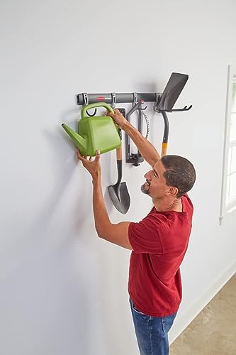 Rubbermaid FastTrack Garage Storage Utility Hooks 5 Piece Black All in One Rail Hook Kit and Tool Organizer Heavy Duty for Home/Garage/Shed/Garden - size: 1 Rail, 4 Hooks