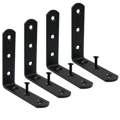 4 Pcs Black Corner Brace L Bracket, 3*3*0.8 inch / 80*80*20mm Iron Right Angle Brackets, Metal Joint Right Angle Bracket for Tables, Furniture, Shelves with Screws - size: 3"- 80mm-Black