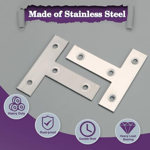 Alise T Flat Brackets,Corner Bracket Corner Brace Mending Plate Repair 60mm x 60mm Stainless Steel Flat Braces for Wood Tables, Chairs, Sofas, Beds, Cabinets, Doors and Windows,Brushed,Pack of 8 - size: 60x60mm, style: Brushed