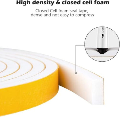 ToLanbbt White Door Window Weather Stripping Self Adhesive Foam Tape High Density Foam Sealing Strip Window Insulation Weatherproof Gasket Tape 1/2" Wide X 1/4" Thick, 33 Ft X 2 Rolls, Total 66 Feet - color: White, size: 1/2 in X 1/4 in X 66ft