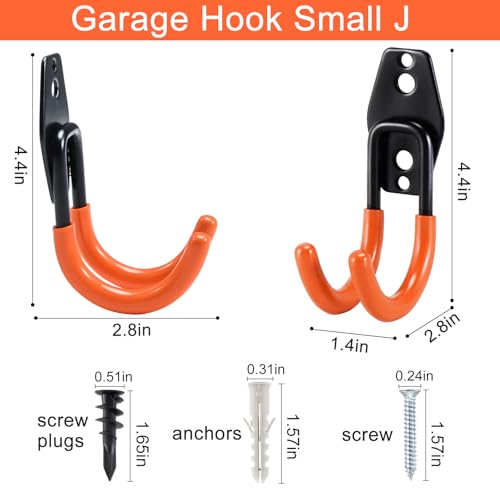 AOBEN Garage Hooks Heavy Duty, Steel Garage Storage Hooks, Utility Tool Hangers and Combinable Wall Mount for Organizing Ladders, Bikes, Hoses, and More Equipment (Small J, 4 Pack) - size: Small J Hooks, 4 Pack