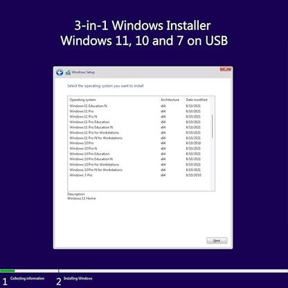 3-in1 Bootable USB Type C + A Installer for Windows 11 Pro, Windows 10 and Windows 7 Recover, Restore, Repair Boot Disc. Fix Desktop & Laptop/Blue Screen
