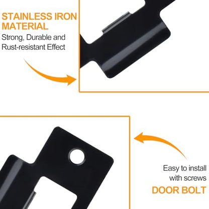 5PCS Universal Door Strike Plate，Replacement Lock Strike Plate T Strike Deadbolt with Screw，Stainless Steel Deadbolt Covers Door Reinforcement Kit for Interior Exterior Door Use(Black)