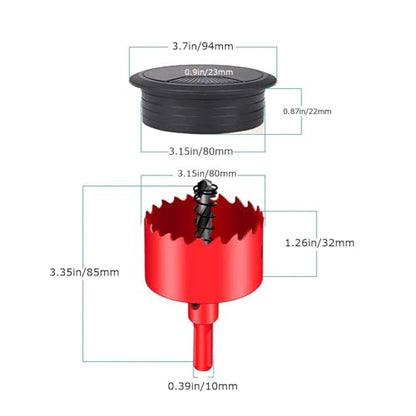 TuTuYa 6PCS Desk Grommet, Desk Cable Grommet 3-1/6 Inch (80 mm) Black Desk Cable Hole Cover with Hole Saw, Cable Pass Through, Ideal Solution for Office and Home Table Cable (Black, 3-1/6 Inch) - color: 3-1/6inch _80mm Black 6PCS