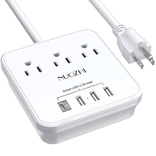 Cruise Essentials, NUOZHI 6 Ft Power Strip with 3 Outlets and 4 USB Ports(1 USB C), Non Surge Protector for Cruise Ship, Travel, Home Office, ETL Listed, White - color: White