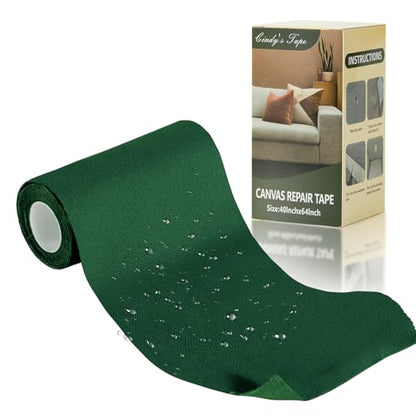 Linen Canvas Repair Tape,4×63 Inches Blackish Green Waterproof Self-Adhesive Patch for Outdoor Gear,Durable Fabric Tape for Boat Covers,Tents,Couch,Sofas,Sun Shades,Awnings,Lounge Chairs - color: Blackish Green