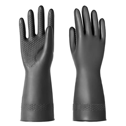 Chemical Resistant Latex Gloves,Cleaning Protective Safety Work Heavy Duty Rubber Gloves, S-M-L-XL Size, Black 1 Pair - color: M/12.2''