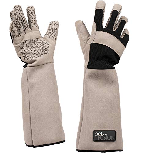 PetFusion Multipurpose Pet Glove for Grooming, Trips to Vet, Handling. [Puncture & Scratch Resistant, Water Resistant]. 12 Month Warranty for Manufacturer Defects Grey - size: Small