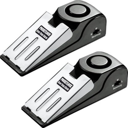 Door Stop Alarm with 120 dB Siren – Portable Travel Door Stopper Alarm Wedge for Hotel, Apartment & Dorm Security – Battery-Operated, Black, 2-Pack - size: 2 Pack