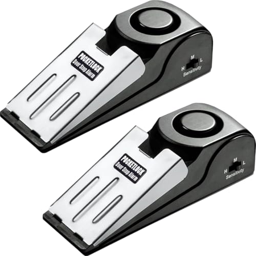 Door Stop Alarm with 120 dB Siren – Portable Travel Door Stopper Alarm Wedge for Hotel, Apartment & Dorm Security – Battery-Operated, Black, 2-Pack - size: 2 Pack