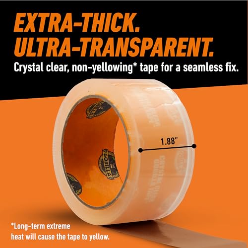 Gorilla Crystal Clear Tape, 1.88” x 18 yd (Pack of 2) - Weather Resistant for Indoor or Outdoor Projects and Repairs - size: 2- Pack