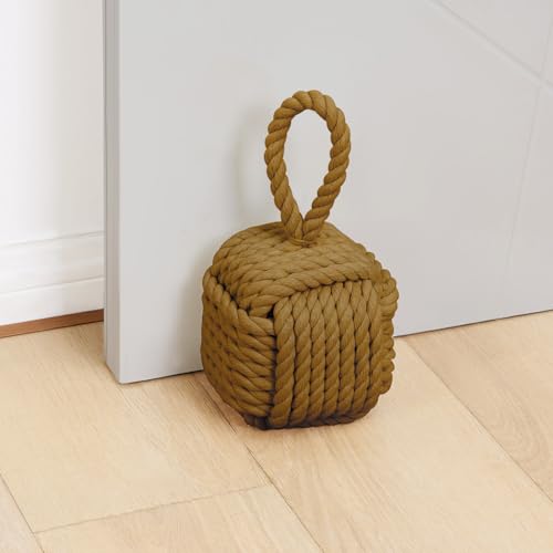 Optish Decorative Door Stoppers for Standard Interior Doors – Handmade Cute Rope Knot Design with Natural Cotton Rope, Weighted Doorstop for Home & School, Khaki - color: Khaki