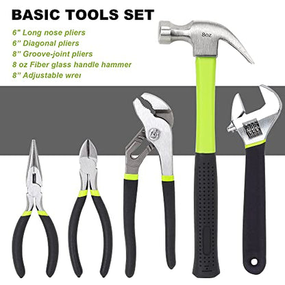 FASTPRO 236-Piece Home Repairing Tool Set, Mechanics Hand Tool Kit with 12-Inch Wide Mouth Open Storage Bag, Household Tool Set for DIY, Home Maintenance, Green - color: Green