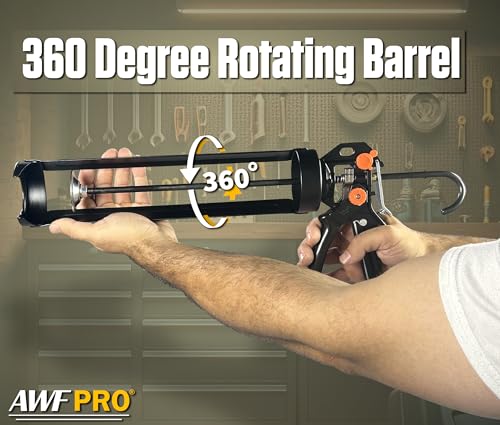 AWF PRO 29 oz Dual Thrust Caulk Gun, 25:1 or 12:1 Thrust Ratio, No Drip, Rotating Barrel, Comfort Grip, with Built-In Puncture Tool - size: 29 oz, style: Pack of 1