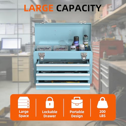 Heavy-Duty Metal Tool Chest with Drawers, Powder-Coated for Garage & Home (Blue) - color: Blue