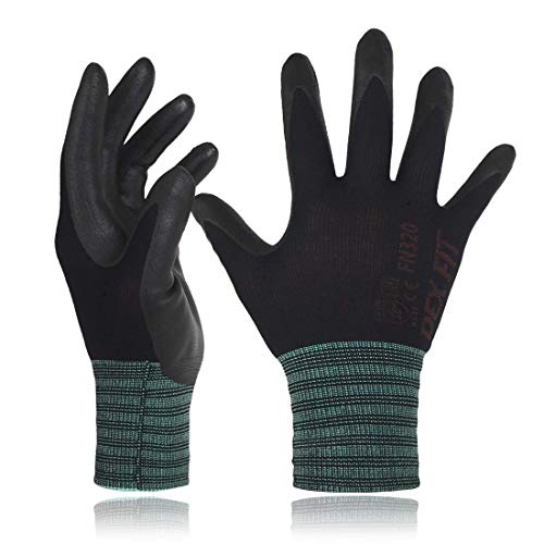 DEX FIT Nylon Work Gloves FN320, 3D Comfort Fit, Power Grip, Lightweight & Breathable, Touchscreen, Gardening, Yard Work, Warehouse, Delivery Driver Gloves; Black 8 (M) - color: Black, size: Medium