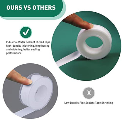 3 Roll Plumbers Tape, Teflon Water Pipe Sealing Tape, High-Density Thickening and Lengthen, High-Sealing Performance Waterproof Duct, Thread Seal, L 590 in x W 0.51 in. White - style: Extra Large 0.51in *3 Roll