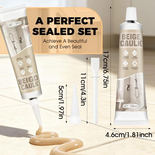 Beige Caulk, Silicone Caulk for Bathroom Shower Kitchen Tile Floor Sealing, Waterproof, Stronger Adhesion, Shrink & Crack Proof, with A Scraper for Applying Evenly, 100g - color: Beige