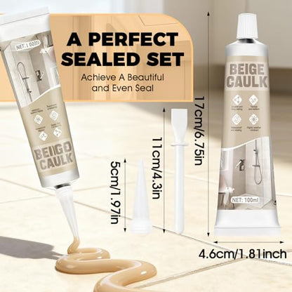 Beige Caulk, Silicone Caulk for Bathroom Shower Kitchen Tile Floor Sealing, Waterproof, Stronger Adhesion, Shrink & Crack Proof, with A Scraper for Applying Evenly, 100g - color: Beige