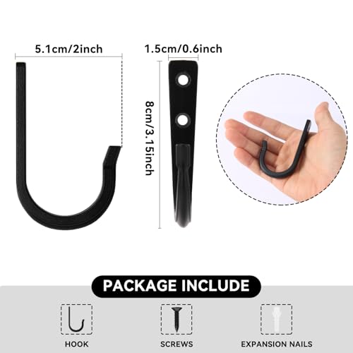 10Pcs Large Size Heavy Duty Wall Hooks, Coat Hooks, Wall Hooks for Hanging Pans, Backpacks, Coats, Garage Items (Black) - color: 10pack-black, size: Extra-large