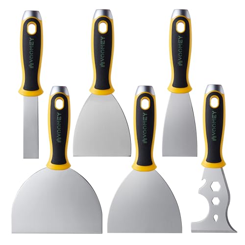 VOOMEY Putty Knife Set, Drywall Knife,6PCS 420 Stainless Steel Paint Scraper Tools, Metal Scraper, Used for Renovating Old Walls, Applying Putty, Removing Wallpaper, Etc