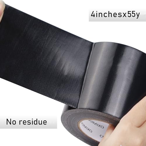 COSIMIXO 1-Pack Black Heavy Duty Wide Duct Tape, 4 inches x 55 Yards, Strong, Flexible, No Residue, All-Weather and Tear by Hand - Bulk Value for Repairs, Industrial, Professional Use - color: BLACK, size: 4INCH X 55YDS