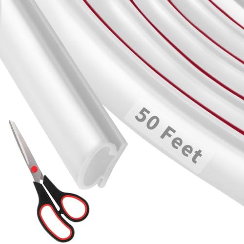 50 Feet D-Shape Rubber Weather Stripping Door Seal Strip, Self-Adhesive Backing Door Weatherstripping for Door Frame Insulation Large Gap, Easy Cut to Size with Tailor Scissors(White) - color: White, size: 50.5 Ft Set