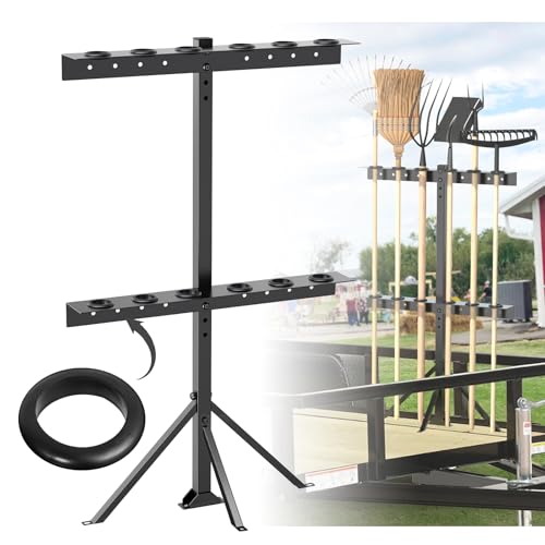Utility Trailer Tool Rack, Shovel Rack for Truck, Rake Shovel Holder Landscape Hand Tool Accessories for Trailer Truck with 6 Rubber Holes with Brackets, Black - size: 6 Hole Tool Rack