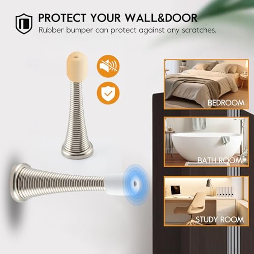 HOME MASTER HARDWARE 12 Pack Spring Door Stops, 3 Inch Wall Mounted Spring Doorstop, with Rubber Bumper, Satin Nickel - color: ‎Satin Nickel