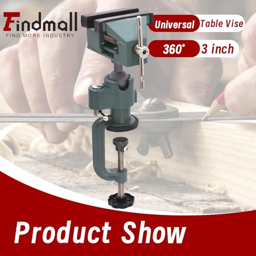 findmall Universal Table Vise 3" Aluminum Swivel Bench Vise 360 Degrees Rotating Fit for Holding Small Parts in Jewelry Hobby Model Making Electronics and More - color: Green